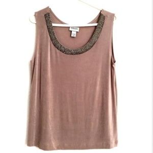 Chico's Traveler's Grey Beaded Scoop Neck Camisole